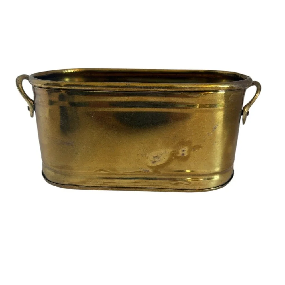 Vintage Brass Oval Planter‎ Tub with Handles Small Gold Cachepot 7 Inch